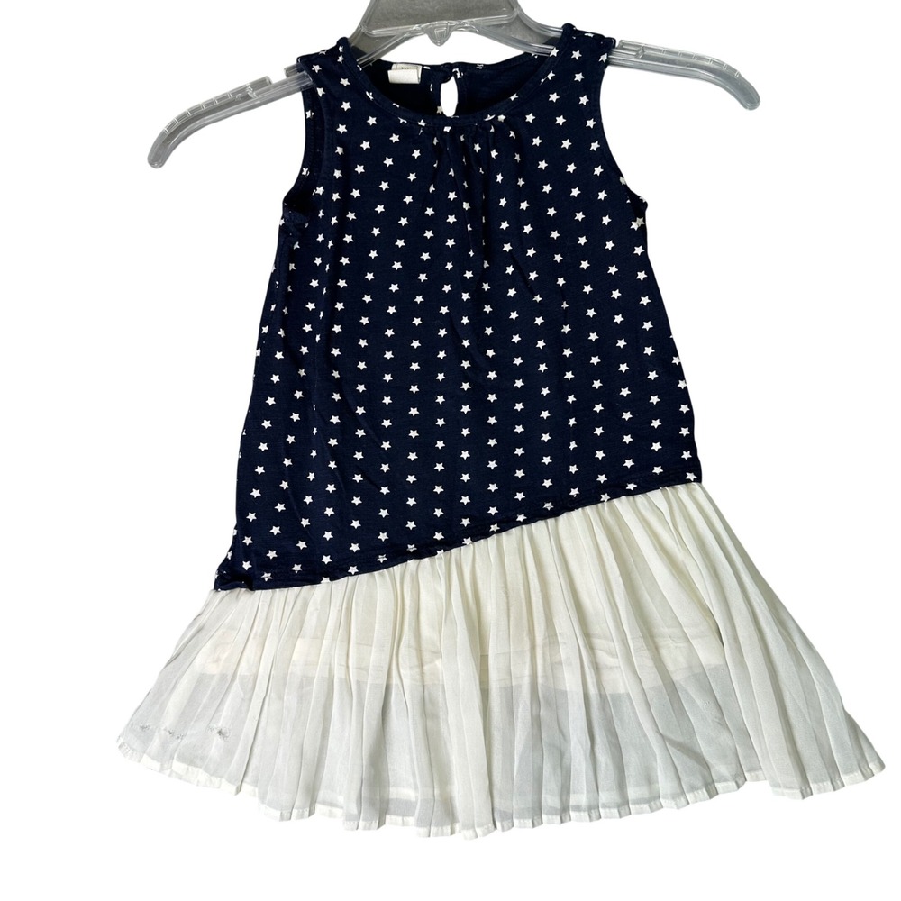 Baby Gap Toddler Girl Star Print Pleated Dress Navy White 4T 4 Years Americana